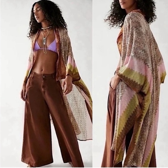 Free People Sweaters - Free People Sparkly Zigzag Patterned Soft Thin Knit Kimono